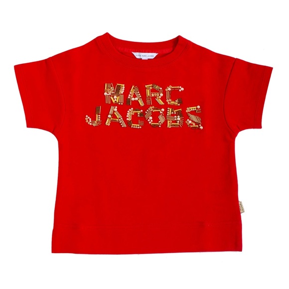 Little Marc Jacobs red and gold studded beaded logo T-shirt - Picture 1 of 7